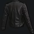 Black Leather Biker Jacket With Classic Lapel Zipper Closure And Belted Waist