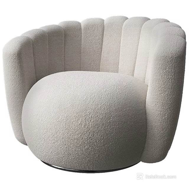 White Plush Single Seater Sofa With Modern Curved Backrest And Rounded Shape 3d model