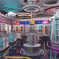 Futuristic Sci Fi Interior Design With Metallic Structures Colorful Lighting And Circular Elements 3d model
