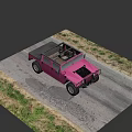 Pink Military Style Off Road Vehicle with Large Tires on Gravel Ground