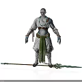 Man In White Robe With Green Sash Holding Decorative Spear And Arm Tattoos