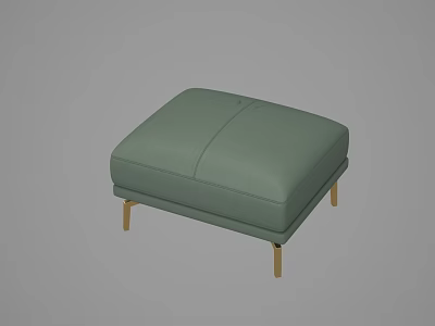 Modern Square Green Leather Ottoman With Golden Metal Legs For Home Decor 3d model