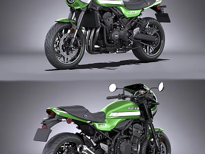 Green Classic Motorcycle With Black Seat And Sleek Exhaust Pipes Design 3d model