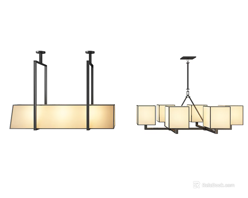 Modern Chandeliers Featuring Rectangular And Multiple Square Light Shades Black Frame 3d model