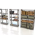 Organized Wooden Shelves With Various Household Items Baskets Boxes Bags And Shoes