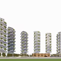 Row of Modern High Rise Buildings with Green Balconies and Landscaped Areas