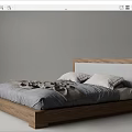 Modern Double Bed With Wooden Frame And Gray Bedding And Pillows