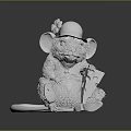 Game and Movie Character 3D Model Mouse Wearing Hat With Flower and Glasses Holding Cheese