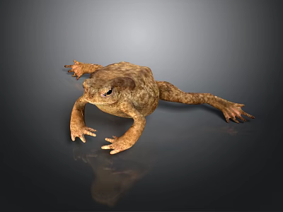 Brown Toad With Textured Skin Lying On Smooth Dark Surface With Reflection 3d model