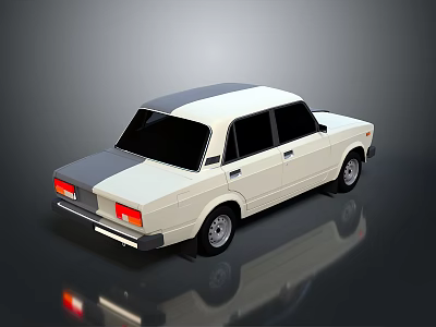 Vintage White Classic Car With Black Roof And Red Tail Lights Rear View 3d model
