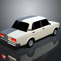 Vintage White Classic Car With Black Roof And Red Tail Lights Rear View