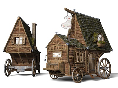 Mobile Wooden House Travel Vehicle Luxury Carriage European Carriage Cargo Carriage Baggage Carriage 3d model