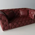 Red Leather Double Sofa Featuring Diamond Tufted Surface And Soft Cushions 3d model