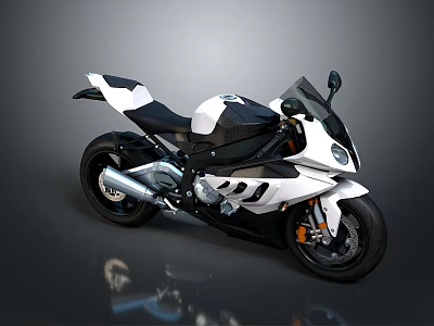 Sleek White And Black Sport Motorcycle With Streamlined Design And Windshield 3d model