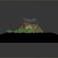 Shrimp Perched On Rock With Green Plants In Miniature White Base Landscape