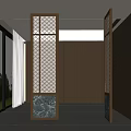 New Chinese Style Screen Glass Partition Solid Wood Screen Entrance Partition Flower Window 3d model