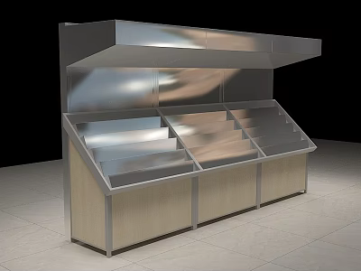 Retail Display Shelving Unit With Metallic Top And Wooden Cabinet Layers For Product Showcase 3d model