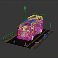Parked Modified Vehicle With Camouflage Design Street Lamp Barriers Traffic Cones And Green Light