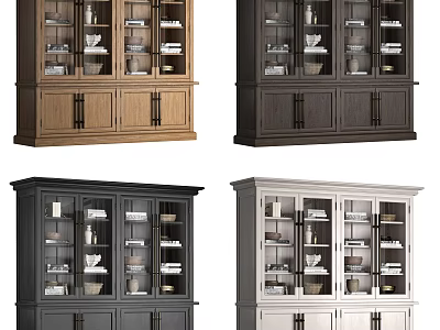 Modern Bookcase Designs With Glass Doors Wooden Frames And Multiple Color Options 3d model