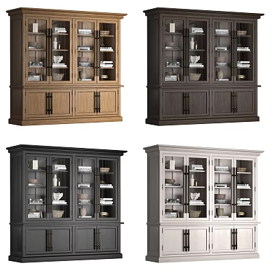 Modern Bookcase Designs With Glass Doors Wooden Frames And Multiple Color Options 3d model