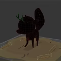 Cute White Animal With Antlers And Fox Like Tail Standing On Dry Cracked Ground