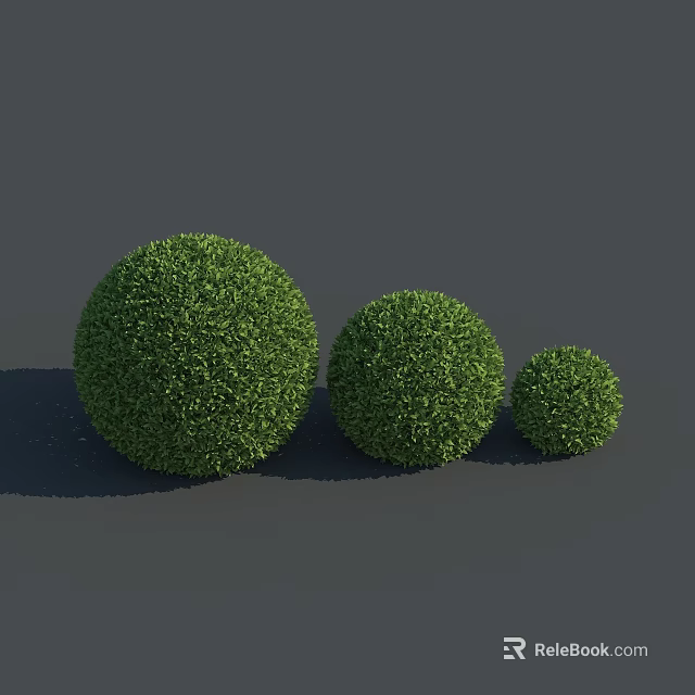Three Green Round Shrubs in Different Sizes Arranged on Gray Background 3d model 