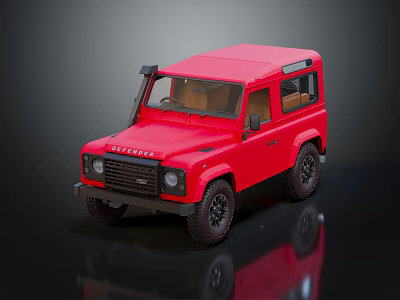 Red Land Rover Defender With Hardtop Design And Black Wheels And Front Grille 3d model