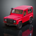 Red Land Rover Defender With Hardtop Design And Black Wheels And Front Grille