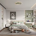 Modern Kids Room Interior Design With Bed Teddy Bear Basketball Bookshelves Moon Poster And Rug