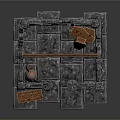 Scenic Medieval Setting with Stone Walls Stained Glass Window Wooden Bench and Metal Container