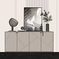 Elegant Modern Entryway Console Cabinet With Geometric Pattern Doors And Decorative Plant 3d model