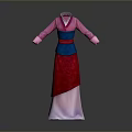Traditional Asian Dress With Pink Sleeves Blue Waistband And Red Skirt