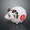 White Sheep Figurine With Colorful Patterns Red Flower Green Accents And Black Horns