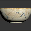 Cream Ceramic Bowl With Yellow Rim And Blue Floral Geometric Patterns