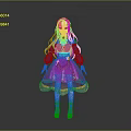 Anime 3D Character Model With White Hair Red White Dress Golden Trim And Red Shoes