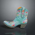 Elegant Turquoise Women's Boot With Colorful Floral Embroidery And Block Heel