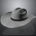 Light Gray Woven Straw Hat With Wide Brim And Black Band