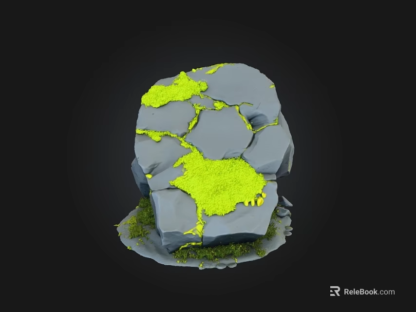 Natural Stone And Wood Decorative Structure With Green Moss And Small Plants 3d model 