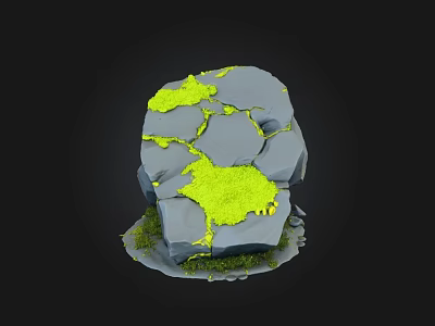 Natural Stone And Wood Decorative Structure With Green Moss And Small Plants 3d model
