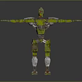 Green And Gray Mechanical Robot With Red Head And Extended Arms