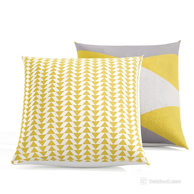 Decorative Throw Pillows With Yellow White Triangle And Gray Striped Patterns For Living Room Decor 3d model 
