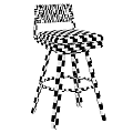 Modern Wooden Bar Stool With Woven Backrest White Cushion And Metal Ring Base