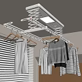 Indoor Clothes Drying Rack With Hanging Garments Near Window And Wooden Wall