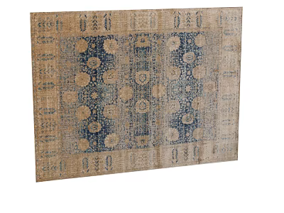 Traditional Square Rug With Beige Base And Blue Intricate Pattern Design 3d model