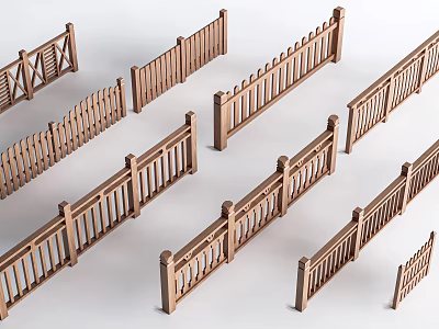 Assorted Wooden Fence Designs Featuring Decorative Railings For Outdoor Spaces 3d model