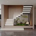 Modern Staircase Interior Design With White Steps Green Plants And Stone 3d model