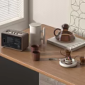 Stylish Tableware Set With Teapot Mug Cups Cake Plate And Spoon On Wooden Table