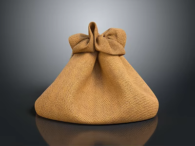 Brown Burlap Cloth Bag With Bow Design For Daily Storage Use 3d model