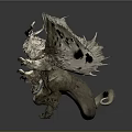 Mythical Fantasy Creature 3D Model With Large Wings Spiked Fur And Long Tail