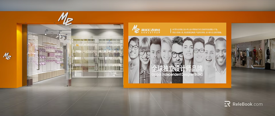 MODA OASIS Specialty Store Featuring Orange Exterior Glass Showcase Smiling Faces Billboard And Designer Brand 3d model 